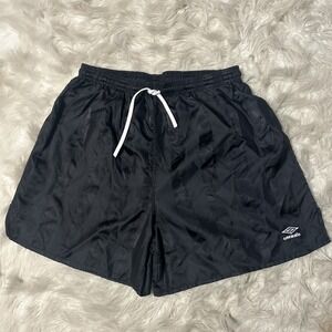 Vtg 80's 90's UMBRO Shorts XL Black Soccer Nylon Lightweight Drawstring Striped